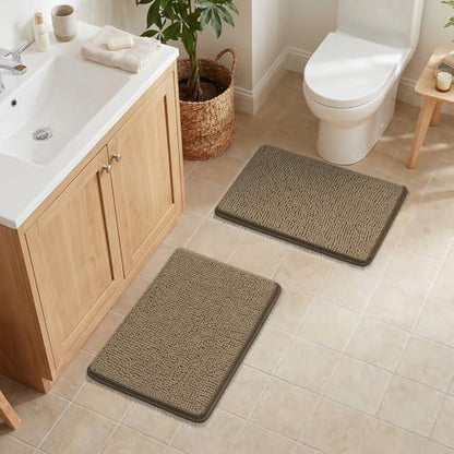 Bcoimo Bath Rugs Mat Set,2 Piece Non Slip Chenille Latte Bathroom Mat Sets | Extra Soft 24x17 Bathroom Rug;Non Slip with Rubber Back Bath Mat;High Absorbent And Quick Dry Microfiber mat;Machine Washable - color: Latte, size: 24×17 Plus 24×17