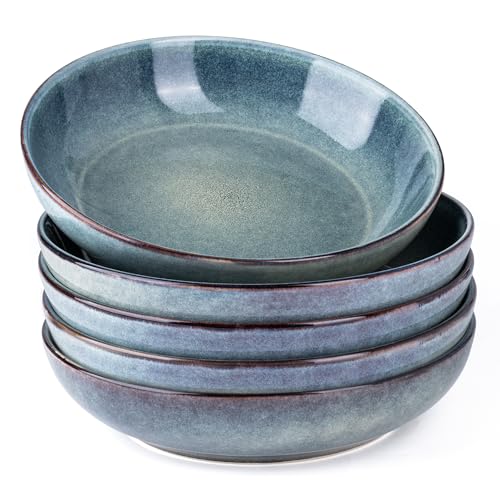 AmorArc 8.5’’ Ceramic Pasta Bowls Set of 6, 36oz Large Stoneware Bowls Set | Large Dinner Serving Bowls Set, Wide Bowl Plate for Pasta,Salad, Soup, Microwave Safe, Reactive Glaze-Ceylon Blue - color: Ceylon Blue, size: Set of 6