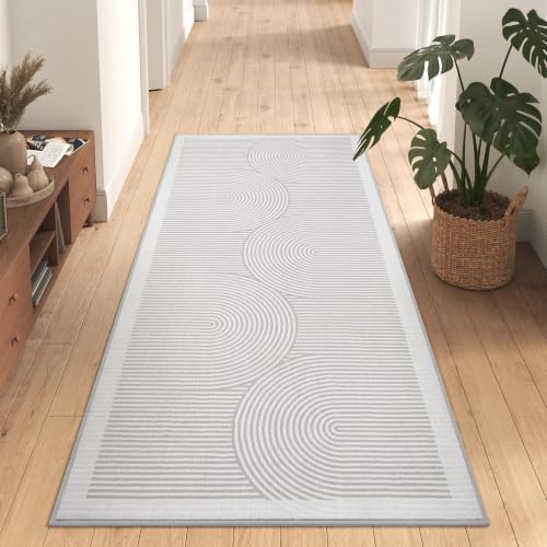 Hallway Kitchen Runner Rug Non-Slip Low Pile Washable Rug Gray 2x5 ft | Soft Entryr Mat Carpet TPR Backing , Thin Profile, Abstract Pattern for Bedroom, Bathroom, Entryway Long Runners, Easy Clean - color: Grey, size: 2' x 5'