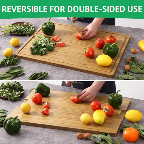 Takywep 24x18 Inch Large Cutting Board for Kitchen, Bamboo Wood Butcher Block Chopping Board with Handles and Juice Grooves, Reversible Cheese Board Charcuterie Serving Tray - color: Light Brown, size: 24"L x 18"W