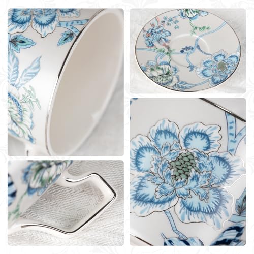 KAMMAK Tea Cups and Saucers Set of 2, Porcelain Coffee Cups, NX043 | Gold Rim, Stackable Espresso Mugs, Ceramic Demitasse for Coffee, Latte, Americano, Afternoon Tea, Elegant Gift for Women - size: 8CZNX043+44