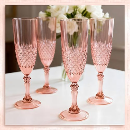 12 Pack Plastic Champagne Flutes, Rose Gold Reusable Champagne Glass | Unbreakable Hard Plastic Mimosa Cups Bulk with Stem, Fancy Stemware for Wedding, Party & NYE Celebration - color: Rose Gold
