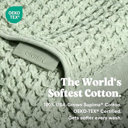ONSEN Supima® Waffle Hand Towels, Quick Dry Lint Free 100% USA Cotton, Lightweight Absorbent Hand Towel Set, 16x30 in (Sage Green, Hand Towel 2-Pack) - color: Sage Green, size: Hand Towel 2-Pack