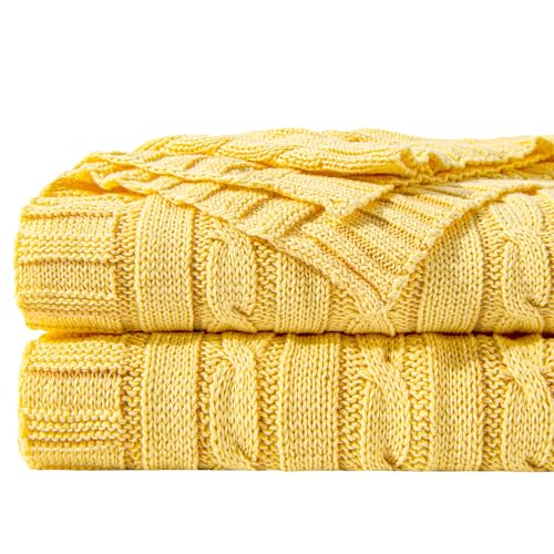 NTBAY Cotton Cable Knit Throw Blanket, 51 x 67, Yellow | 100% Cotton Cable Knit Throw with Breathable, Lightweight Cnstruction for Sofa, Bed, Reading, and Decorative Layering - color: Yellow, size: Throw(51"x67")