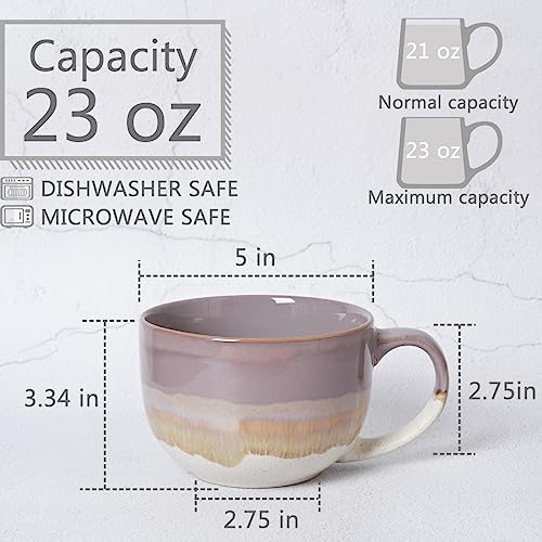 Bosmarlin Ceramic Jumbo Coffee Mug Set of 2, 23 Oz, Large Mug Soup Bowls with Handles, Dishwasher and Microwave Safe (Purple) - color: Purple