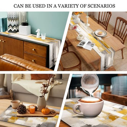 Mcalk Yellow Table Runner and Placemats Set of 6, Abstract Grey Placemats, Modern Cloth Place Mats Indoor for Kitchen,Washable Linen Material for Dining Table - color: 01yellow1