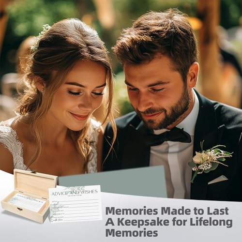 Advice & Wishes Cards Set - 60 Blank Cards with Keepsake Wooden Box, Sage Green Daesign - Perfect for Weddings, Anniversaries - color: LUCKY EUCALYPTUS