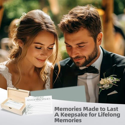 Advice & Wishes Cards Set - 60 Blank Cards with Keepsake Wooden Box, Sage Green Daesign - Perfect for Weddings, Anniversaries - color: LUCKY EUCALYPTUS