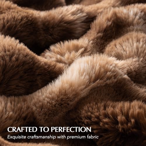 Faux Rabbit Fur Bubble Throw Blanket, 50"x60", Lion Caramel | Ultra Soft, Luxury Faux Rabbit Fur Throw, Thick Warm Bubble Blanket, Cozy Fluffy Reversible, for Bed, Couch, Chair, Sofa - color: Marble Caramel Brown, size: 50"x60"