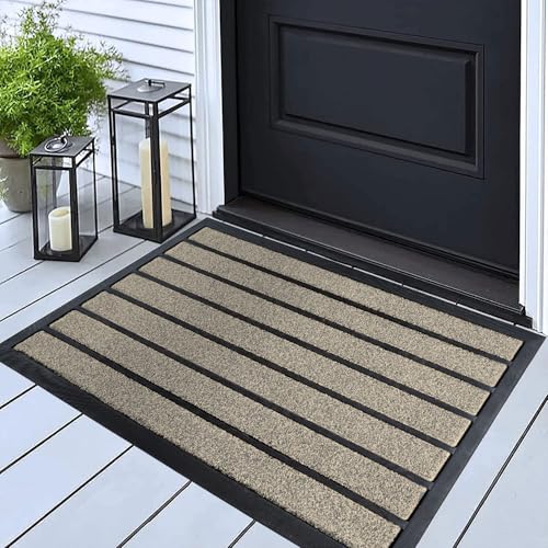 ubdyo Extra Durable Door Mat Outside Entrance (30" x 17", Bright Beige) | Dirt Trapping, Non-Slip Backing, Indoor or Outdoor Use, Welcome Mat, Low Profile, Natural Rubber, Stain Fade Resistant - color: Bright Beige, size: 30" x 17" (Rectangular)