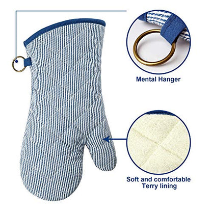 Yarn Dyed Oven Mitts 1 Pair， 100% Cotton Heat Resistant 470 Degree | Oven Gloves for Men Women Cooking Baking Barbecue BBQ Microwave Crafting Machine Washable Pot Holders Mittens (blue2) - color: Oven Mitts - Blue 2