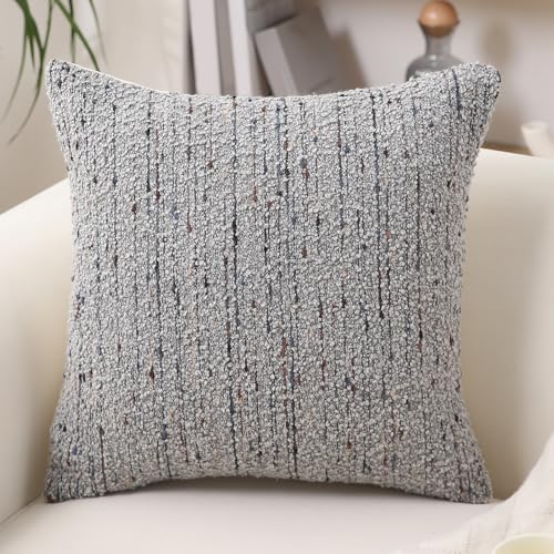 Textured Boucle Pillow Covers 18x18 Neutral Striped Throw Pillows Soft Modern Farmhouse Pillow Cases, 1pc Decorative Accent Square Couch Cushion Cover for Bed Chair Living Room, Grey - color: Grey, size: 18" x 18" (Pack of 1)