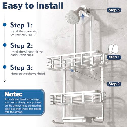 Shower Caddy Hanging, Never Rust Aluminum Shower Organizer, Over Showerhead No Drilling Shower Racks, with Soap Holder Multi Hooks Bathroom Storage for Shampoo Sponge,Silvery - color: Silvery