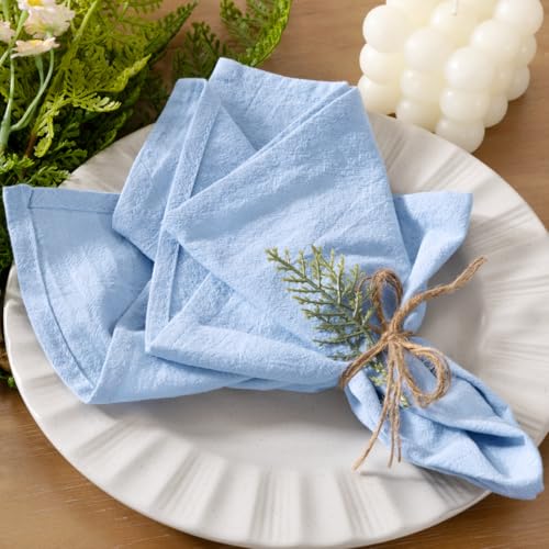 Cloth Napkins Summer Washable Reusable Linen Wedding Party Home Table Decor | Blue Set of 4 Bulk Cotton Napkins 17"x17" Bridal Baby Shower Birthday Kitchen Dining Table Decorations - color: Blue, size: 17" x 17" (Set of 4)