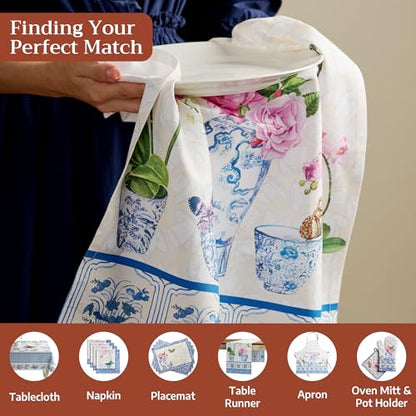 Maison d' Hermine Kitchen Towels Set of 3 Reusable 100% Cotton 27.50" x 20" | Cloth Tea Dish Towels Absorbent with Hanging Loop for Kitchen Dining Party Wedding Hotel Home Spring Summer - Canton - color: 002 - Canton