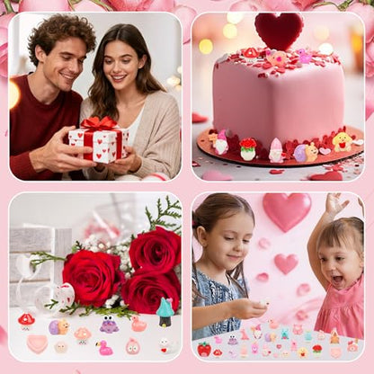 FOIMAS 40pcs Mini Resin Valentine's Day Figures, Valentine Mini Resin Animals Love Heart Figurines for Home Decoration