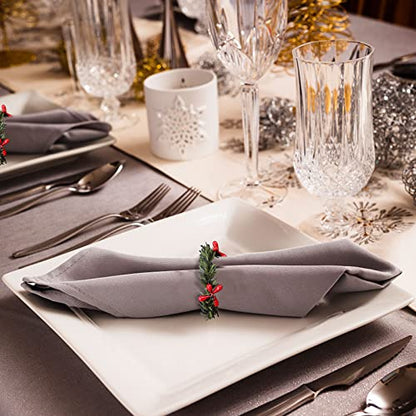 Christmas Napkin Rings Set of 12, Pine Needles Wreath with Red Berry Napkin Holder for Winter, Family Gathering, Banquet, Xmas Serviette Buckles for Table Setting (Pine Needles&Berry) - style: Pine Needles&Berry