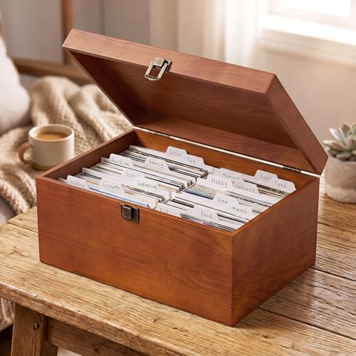 SiliFine Decorative Wooden keepsake Storage Box, 4x6 Photo Organizer with 8 Inner Boxes Dividers Labels 1700 Portable Photos Containers Storage with Lid for Store Picture Certificate Jewelry(Brown) - color: Brown
