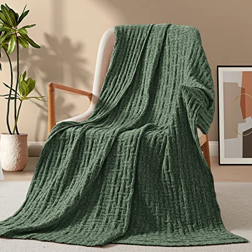 RUDONG M Sage Green Chenille Knit Throw Blanket, Cozy Soft Cable Knitted Blankets, Warm Chenille Knitted Blanket for All Seasons, Textured Fluffy Throw Blanket for Couch, Bed, Sofa, 60"x 80" - color: Sage Green, size: Twin(60" x 80")