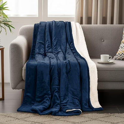 Utopia Bedding Sherpa Blanket Twin Size (Navy, 90x66 Inches) - Soft Lightweight Plush Fleece Reversible Winter Blanket for Bed, Sofa, Couch, Camping and Travel - color: Navy, size: Twin (90x66 Inch)