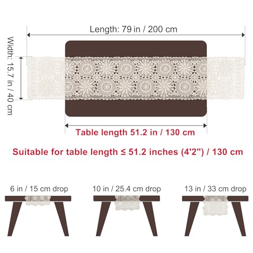 kilofly Handmade Crochet Cotton Rectangular Table Runner, 15 x 79 inch, Beige - color: Beige, size: 15 x 79 Inch