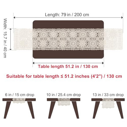 kilofly Handmade Crochet Cotton Rectangular Table Runner, 15 x 79 inch, Beige - color: Beige, size: 15 x 79 Inch