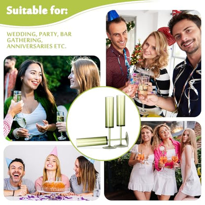 12 PCS Green Champagne Flutes Plastic 5.4OZ Clear Acrylic Champagne Glasses Long Stem Champagne Flutes Sparkling Wine Glasses Sage Green Champagne Glasses FOR Wedding Cocktail Cups Cava Prosecco - color: Sage, size: 12 Pack