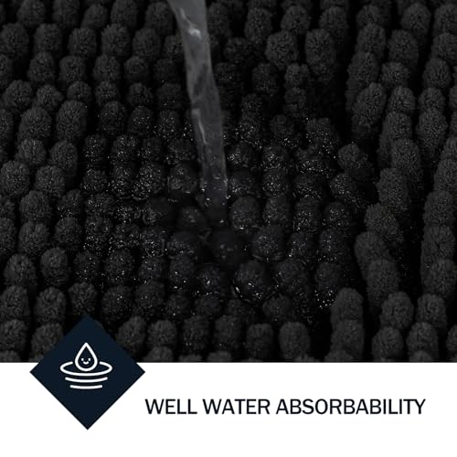 LINLA Bathroom Rugs Sets 2 Piece, Absorbent Soft Chenille Bath Mat,Black | Non-Slip ,Quick Dry, Washable, Carpet Mats for Floor, Tub and Shower,32" x 20"/24" x 17" - color: Black