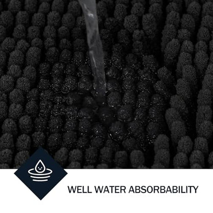 LINLA Bathroom Rugs Sets 2 Piece, Absorbent Soft Chenille Bath Mat,Black | Non-Slip ,Quick Dry, Washable, Carpet Mats for Floor, Tub and Shower,32" x 20"/24" x 17" - color: Black