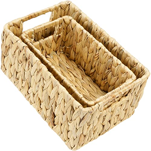 HOONEX Water Hyacinth Storage Baskets, Wicker Baskets for Storage, Hand Woven Baskets with Carry Handles, Set of 2, Natural - color: Natural (Water Hyacinth), size: 12 x 8 x 6 inches