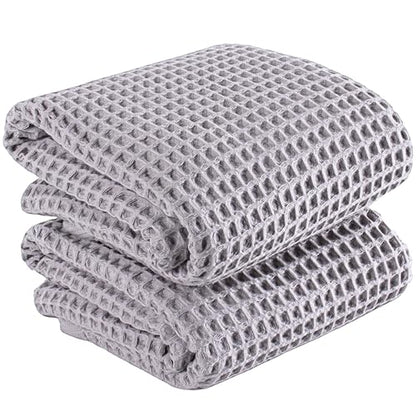 PÜSKÜL 2-Piece Natural 100% Turkish Cotton Waffle Bath Towels Extra-Large | Light Gray, 32x63" Bath Sheet Towel, Soft Absorbent Quick-Dry Lint-Free Premium 3D Honeycomb Weave Oeko-Tex Made in Turkiye - color: Gray
