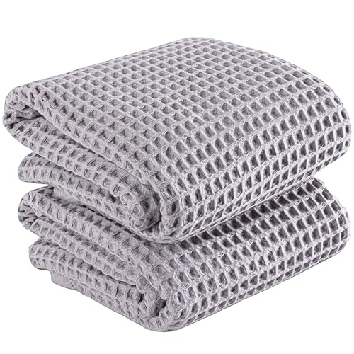 PÜSKÜL 2-Piece Natural 100% Turkish Cotton Waffle Bath Towels Extra-Large | Light Gray, 32x63" Bath Sheet Towel, Soft Absorbent Quick-Dry Lint-Free Premium 3D Honeycomb Weave Oeko-Tex Made in Turkiye - color: Gray