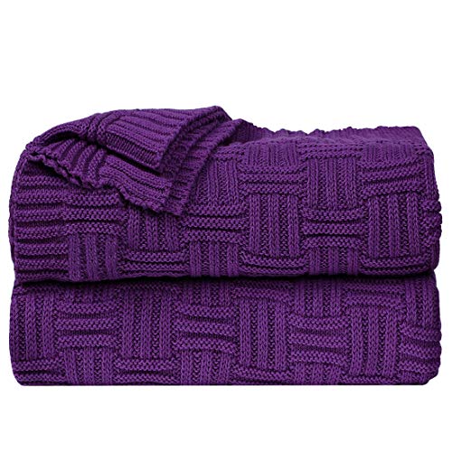 uxcell 100% Cotton Knit Throw Blanket, Cable Decors Purple 47x70 - color: Purple
