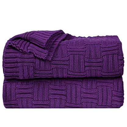 uxcell 100% Cotton Knit Throw Blanket, Cable Decors Purple 47x70 - color: Purple