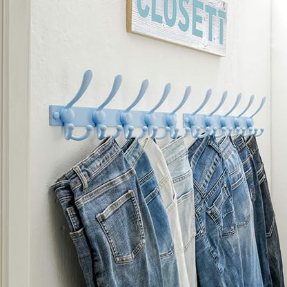 Coat Rack Wall Mount, Heavy Duty 12-Gauge Base vs Flimsy 1mm, Double-Thick Solid Anti-Snap Hooks, 16” Stud-Mount, Stainless Steel Hanger for Clothes Hat Entryway Closet, Blue, Pack of 2 - color: Blue, size: L=17" (2pcs)