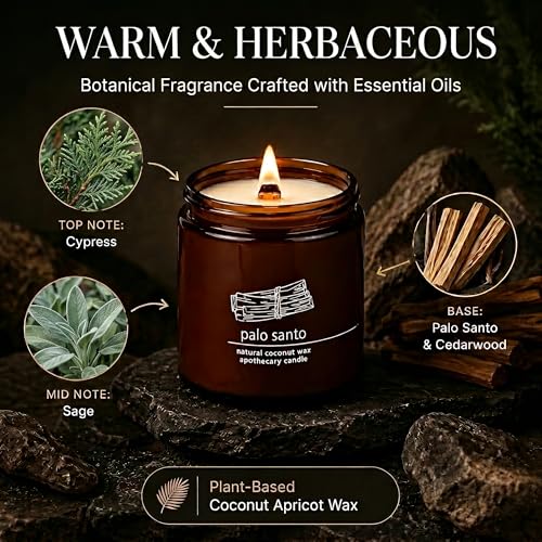 Hemlock Park Palo Santo Apothecary Crackling Wood Wick Candle | 16 oz | Coconut Apricot Wax | Crackling Wood Wick | Botanical Fragrance | Made in USA - size: Large 16 oz