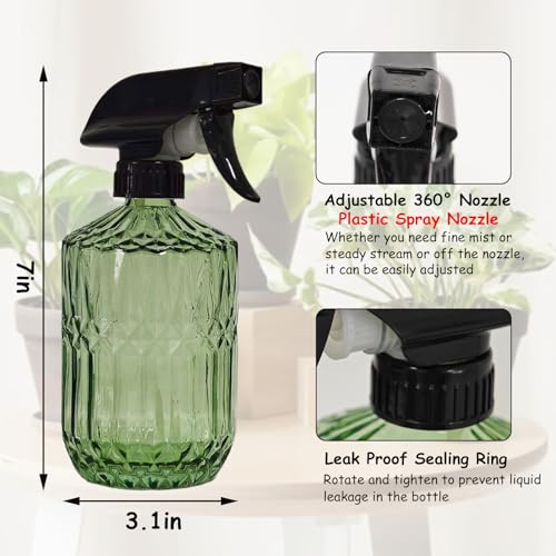 YYTSGG Glass Plant Mister Bottle, 15oz, Army Green, Adjustable Mist Nozzle | Refillable Water Spray Bottle for Indoor Flowers, Outdoor Gardening, Cleaning, Hair and Pets Care - color: Army Green