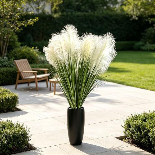 Artificial Pampas Grass, 5PCS 5 Heads Faux White Reed Grass, 36Inch Tall Fake Pampas Grass for Home Decor, Living Room, Floor Vase, Wedding & Farmhouse Indoor Outdoor Decor