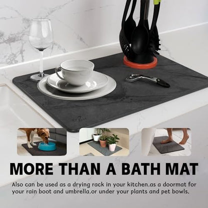 2 Pack Stone Bath Mat,Diatomaceous Earth Shower Mat,Fast-Drying Stone Bathroom Floor Mat,Absorbent Non-Slip Diatomite Mats for Bathtub,Grey Marble - color: Grey Marble-24*16-2 Pack