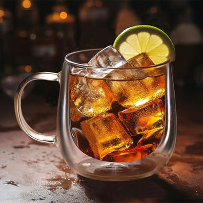 Large Double Walled Glass Coffee Mugs Beer Cups 24oz set of 2, Insulated Clear Borosilicate Glass Tea Lemonade Cups with Handle - color: 24OZ-SET OF 2