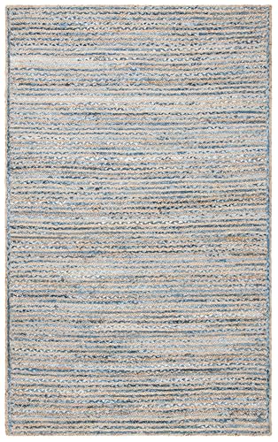 SAFAVIEH Cape Cod Collection Area Rug - 6' x 9', Natural & Blue, Handmade Flat Weave Jute, Ideal for High Traffic Areas in Living Room, Bedroom (CAP250A) - size: 6' x 9' (Rectangular)
