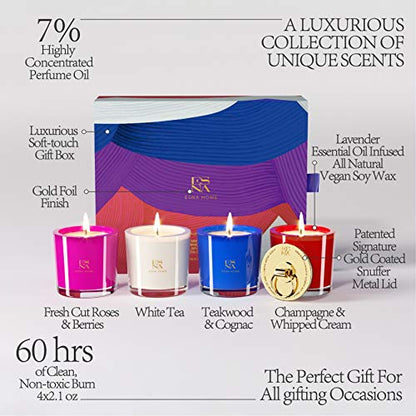Luxury Scented Soy Candles Gift Set | 4 Natural Lavender Candles for Women's Stress Relief