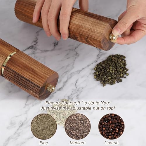 Wooden Pepper Grinder Pepper Mill,Adjustable Coarseness Salt Pepper Grinder Shaker Pepper Grinder Refillable,Acacia Wood Salt Grinder for Your Kitchen - color: BURLYWOOD-1