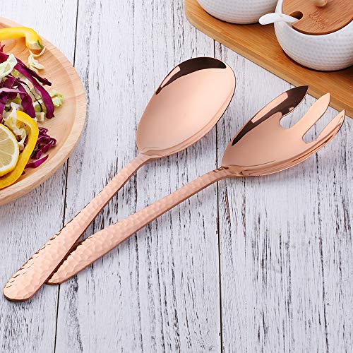 Salad Spoon and Fork Set, 12 Inch Stainless Steel Salad Server, Rose Gold Large long Serving Utensils,Pack of 2 - color: Rose Gold