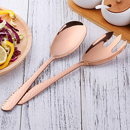 Salad Spoon and Fork Set, 12 Inch Stainless Steel Salad Server, Rose Gold Large long Serving Utensils,Pack of 2 - color: Rose Gold