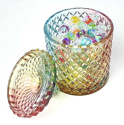 Colorful Crystal Glass Candy Snack Barrel Storage Jar Embossed Luxury Cookie Buffet Canister With Lids Jewelry Box Jar Biscuit Containers - color: Big Cylinder