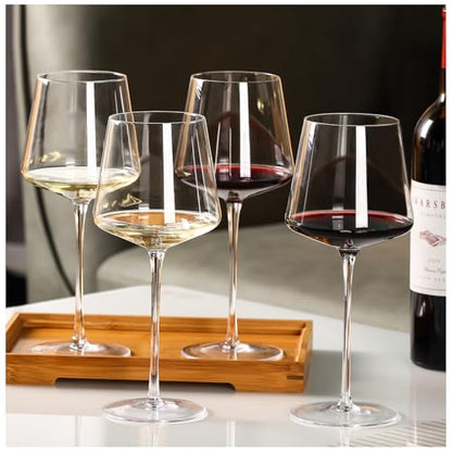 Physkoa 18OZ Red Wine Glasses Set of 4-LeadFree Crystal Wine Glass with Tall Long Stem【Hand Blown Italian Style】 Stemmed Square Wine Glasses Gifts for Home Party - style: 4 Count