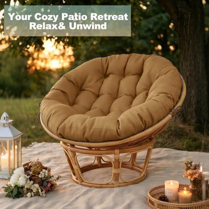 ARTPLAN Round Papasan Chair Cushion Tufted Swing Seat Pad with Ties | 47"x47"x4"tufted round chair cushion, polyester cover&fluffy fiber fill, fixed ties fit papasan, swing&wicker indoor chairs - color: Light Brown