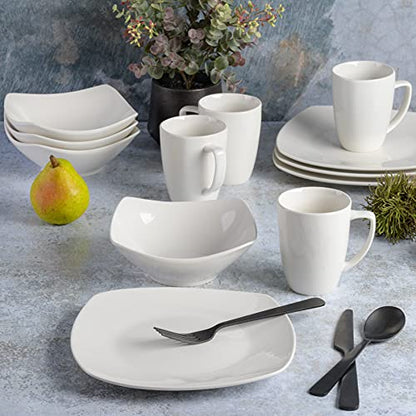 Gibson Home Amelia Court Porcelain Chip and Scratch Resistant Dinnerware set, Service for 4 (12pcs), White (Soft Square) - color: White (Amelia Court)