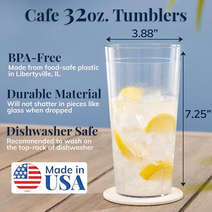 US Acrylic Cafe Plastic Reusable Tumblers, Clear, 32-Ounce, Set of 12 | Iced-Tea Cups, Restaurant Style, Stackable, BPA-Free, Made in USA - color: Clear, size: 32 ounces